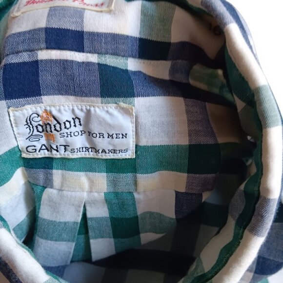 Vintage Gant Mens Green & Blue Plaid Button-Down Oxford Shirt Size 16-35 Medium - Picture 3 of 8